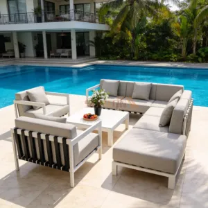 Foshan Metal Balcony Set Furniture Mediterranean Luxury Home Casual Patio Furniture Cushions Outdoor Furniture Garden Metal Sofa