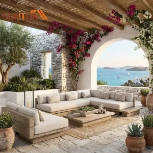 Garden-patio-furniture-manufacture Backyard Hotel Garden Oak Modular Patio Furniture Teak Sectional Outdoor Sofa Set