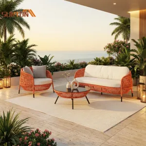 Contemporary White Rattan Sectional Sofa Set for Courtyard Villa Hotel Outdoor Patio Furniture