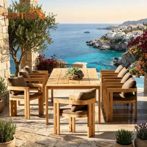 Hotel Cafe Dining Set Table and Chairs Courtyard Luxury Outdoor Dining Furniture Modern Rectangular Patio Table Chair Set