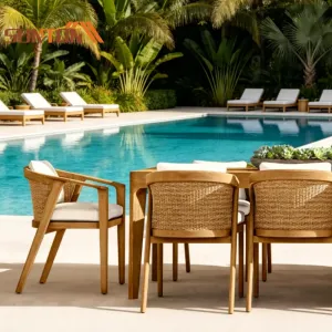 Hotel Outdoor Dining Chaise Restaurant Patio Furniture Garden Sets Eco-Friendly Rattan Chairs Traditional Design Courtyard Villa