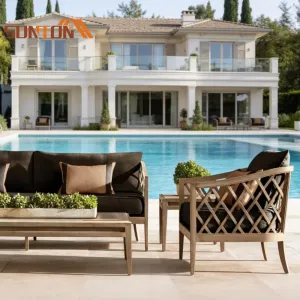 Luxury Contemporary Teak Eco-Friendly Customizable Size Outdoor Patio Sofa Set for Hotel Villa Garden Courtyard