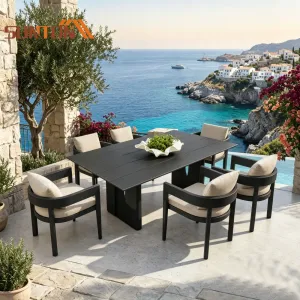 Luxury Durable Contemporary Aluminum Outdoor Patio Dining Set for Hotel Cafe Villa Courtyard Resort