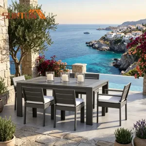 Luxury Italian Contemporary Aluminum Hotel Outdoor Dining Table Set with Garden Chairs
