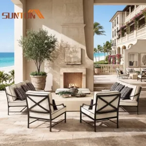 Luxury Modern Minimalist Waterproof Aluminum Outdoor Sofa Set for Villa Hotel Use Commercial Grade Garden Furniture