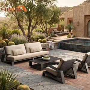 Luxury Outdoor Aluminum Sofa Set Deep Seating Cushions Eco-Friendly Rust Proof Modern Patio Furniture for Resort Villa Courtyard