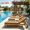 Luxury Waterproof Couch Outdoor Pool Deck Sun Beds Teak Wood Garden Sunbed Loungers Grey Sun Lounger With Pillow