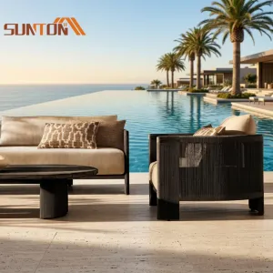 Luxury Waterproof Modern Garden Furniture Set Rattan Rope Wicker Patio Couch Sectional Aluminum Outdoor Sofa