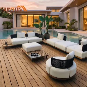 Miami Garden Furniture Round Pe Rattan Sofa Outdoor Furniture Sets Waterproof Circular Patio Outdoor Sectional Sofa