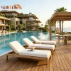 Modern American Waterproof Teak Wood Cushion UV Resistant Foldable Outdoor Sun Lounger for Hotel Villa Beach Use