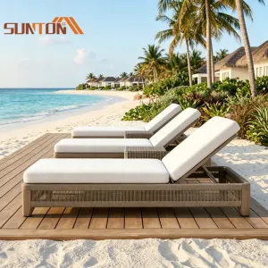 Modern Comfortable Durable Outdoor Lounger Chair Aluminum Rattan Woven Wood Pool Beach Patio Garden Sun Lounge Furniture