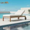 Modern Portable Foldable Eco-Friendly Durable Outdoor Teak Wood Sun Lounger Cushion Wheels Resort Villa Park Hotel Beach