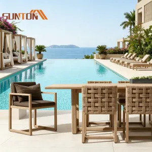 Modern Simple 6-Seater Wooden Dining Table Set Durable Outdoor Furniture for Dining Room Hotels Outdoor Use