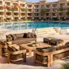 New Arrival Modern Design Eco-Friendly Outdoor Teak Sofa Combination Teak Patio Garden Sofas Set Waterproof Villa Hotel