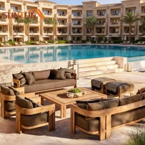 New Arrival Modern Design Eco-Friendly Outdoor Teak Sofa Combination Teak Patio Garden Sofas Set Waterproof Villa Hotel