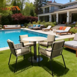 Restaurant Tables Chairs Wicker Outdoor Dining Set Eco-Friendly Traditional Design Farmhouse Entry Hotel Courtyard Park Dining