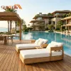 Seaside Villa Solid Teak Outdoor Recliner Waterproof Anti-Corrosion UV Resistant Poolside Lounge Chair Cushions for Hotel