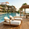 Teak Wood Outdoor Garden Sun Loungers with Cushions Weatherproof Luxury Lounge Chair for Hotel Use