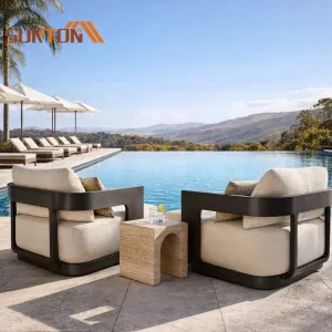 Tropical Resort Modern Outdoor Aluminum Sofa Set with Rope Accents Waterproof Cushions for Hotel Villa Poolside Patio