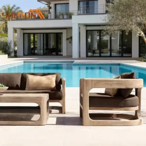 Villa Hotel Contemporary Luxury Terrace Teak Sofa Solid Wood Leisure Waterproof Sun Protection Eco-Friendly Patio Set Garden