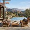 Villa Hotel Poolside Balcony Weatherproof UV Resistant Outdoor Solid Wood Sofas Teak Patio Sofa Garden Wooden Couch