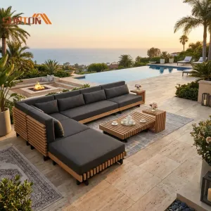 Whole House Customization Hotel Villa Courtyard Outdoor Sofa Wood Aluminium Set Contemporary Design Indoor Outdoor Furniture