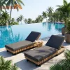Wooden Garden Sunbed Black Chaise Lounger Chair Outdoor Furniture Lounge Set for Hotel Courtyard Swimming Pool-Eco-Friendly
