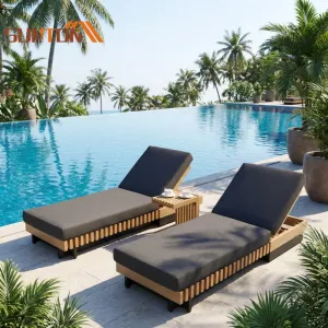 Wooden Garden Sunbed Black Chaise Lounger Chair Outdoor Furniture Lounge Set for Hotel Courtyard Swimming Pool-Eco-Friendly