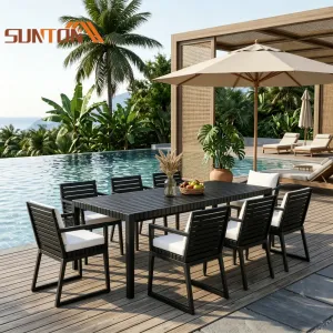 Wooden Outdoor Furniture Set Aluminium Outdoor Dining Set Farmhouse Large Outdoor Dining Set 10 Chairs