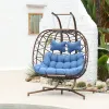 2 Seater Metal Outdoor Swing Chairs Rope Woven Patio Weaving Chairs Garden Furniture