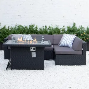 Aluminum Frame Rattan Garden Furniture Outdoor Lounge Sofa Set with Fire Pit Table for Dining Hotels Parks Courtyards Farmhouses