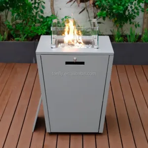 Garden Patio Fire Pit Gas Propane Fire Table Outdoor Firepit Table with Glass Wind Guard