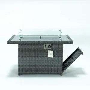 Garden Wicker Fire Pit Table with Glass Fence Wind Guard Outdoor Gas Fire Pit Table