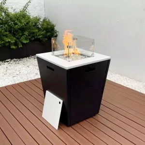 Modern Steel Fire Pit Table with Glass Square Patio Garden Propane Gas Furniture for Camping