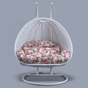 Outdoor Garden Cushion Double Seat Garden Furniture Rattan Patio Swing Hanging Egg Chair