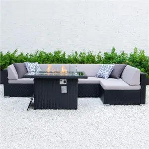 Outdoor PE Wicker Rattan Garden Fire Pit Table Sofa Sets Furniture on Sale