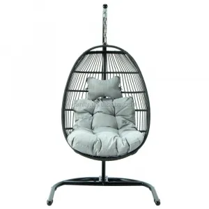 Outdoor Patio Swing Chair Hanging Chair Foldable Garden Rope Egg Chair Swing with Stand
