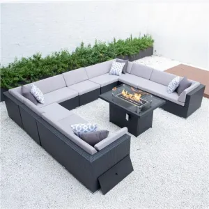 Outdoor Wicker Sectional Patio Rattan Sofa Set with Fire Pit Table for Dining Hotels Parks Courtyards