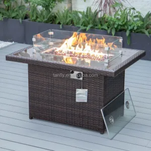 Rectangular Garden Outdoor Gas Fire Pit Table Patio Aluminum Fireplace Table