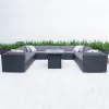 Rustic Outdoor Wicker Fire Pit Table Sofa Set Garden Rattan Furniture