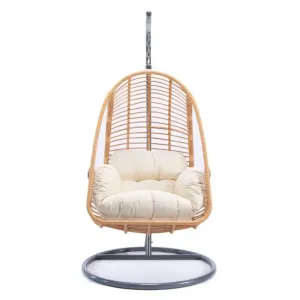 Single Seat Rattan Hammock Swing Chair - Space-Saving Outdoor Hanging Chair with Waterproof Cover Easy Installation