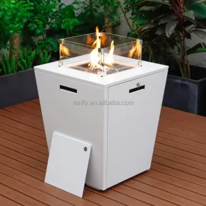 Square Stainless Steel Propane Fire Pit Table with Wind Guard for Patio Camping Outdoor