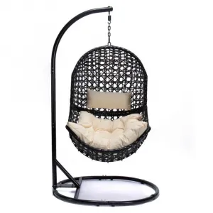 Waterproof Outdoor Hanging Egg Chair Wicker Rattan Patio Swing Set with Thick Cushion for Garden Balcony Terrace