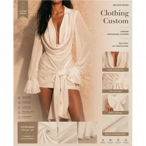 Lazy Elegant Vacation Party Custom Collar Cowl Neck Deep V Flared Sleeve Waist Twist Tie Waist Cinched Satin Mini Dress