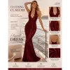 OEM Custom Fashion Satin Evening Party Vacation Maxi Dress Deep V Halter Ruched Mermaid Waist-Cinched Slim Fit Long Dress