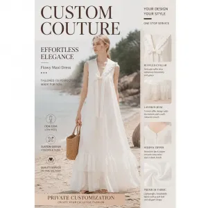 OEM Custom Supported Fashion Lapel Ruffle V Neck Sleeveless Flowy Ruffle Maxi Dress Seaside Casual Vacation Dress