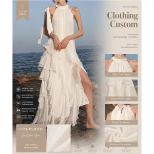 Seaside Vacation Custom Solid Chiffon Sleeveless Halter Irregular Layered Ruffle High Slit Flared Maxi Dress