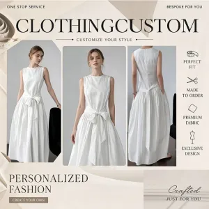 Summer Fashion Sleeveless Crew Neck Waist Tie Maxi Dress Loose Simple Casual Vacation Long Dress OEM Custom Available
