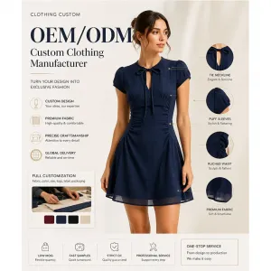 Summer Fashion Striped Short Sleeve Tie V-Neck Mini Dress Simple Sweet Waist-Cinched A-line Dress OEM Custom Supported