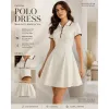 Summer Polo Collar Short Sleeve Waist-Cinched A-line Mini Dress Simple Casual Sports Dress OEM Custom Supported